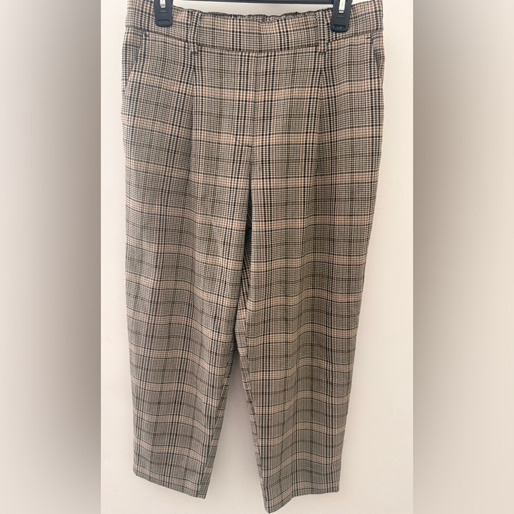LOFT Taupe Plaid High-Rise Straight Trousers - Picture 2 of 7